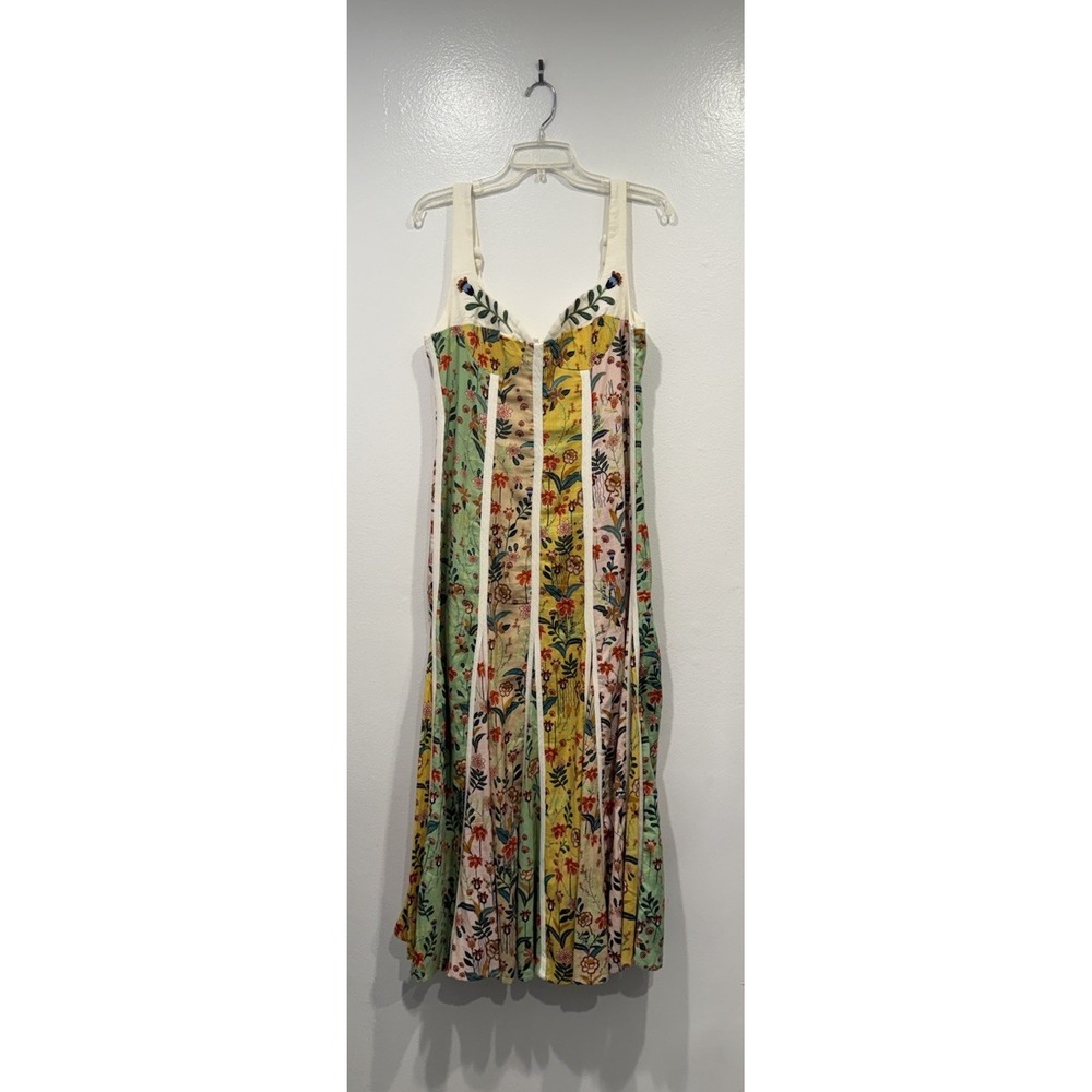 Cristian Lacroix Linen Blend Floral Dress Size 8 Garden Coastal Chic Wedding